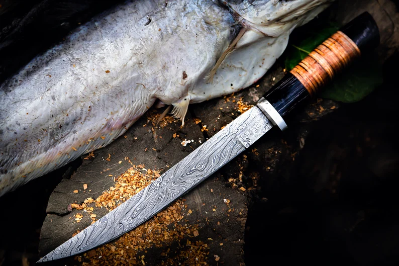 Personalized Fillet Knife, Handmade Damascus Steel Fishing Knife